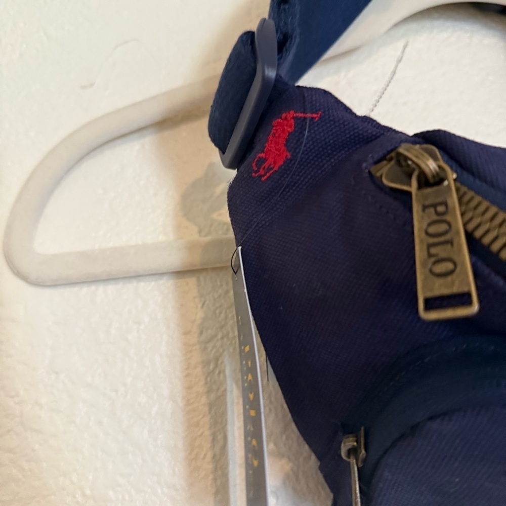 Polo Ralph Lauren Fanny Pack Waist Pack Navy Blue US Flag Patch 3 Pocket - NWT - Picture 10 of 13